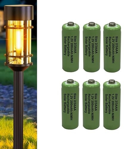 Soluminate Rechargeable 2/3AAA Solar Light Batteries for Garden Solar Lights Latest 1.2V NiMH Technology (2-3AAA, 2/3HR03, Two-Thirds-AAA 29.5mm x 10mm) [6-Pack]