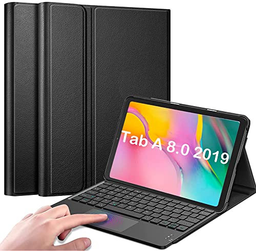 QYiiD Coque Clavier avec Touchpad pour Galaxy Tab A 8.0 2019 SM-T290 / SM-T295, AZERTY Clavier Bluetooth Détachable avec Pavé Tactile, Coque Housse pour Tab A 8.0 Pouces 2019 SM-T290/T295, Noir