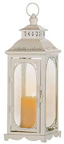 Romadedi Laterne Groß für Draußen - 35cm Weiß Vintage Windlicht Laternen Deko für Kerzen Hochzeit Kerzenhalter Outdoor Wohnzimmer Tischdeko