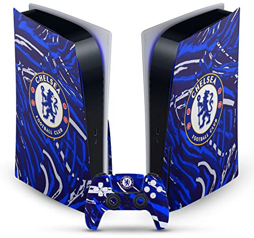 Head Case Designs Officially Licensed Chelsea Football Club Abstract Brush Art Vinyl Faceplate Gaming Skin Decal Compatible With Sony PlayStation 5 PS5 Disc Edition Console & DualSense Controller
