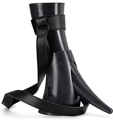 BLKSMITH Wikinger-Trinkhorn | spülmaschinenfest und BPA-frei Wikingerhorn-Trinkbecher | 680 ml Kunststoff-Bierglas mit Lederholster und passendem Ständer | schwarz
