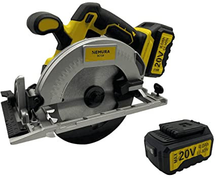 Nemura Scie Circulaire Electrique Sans Fil 20V - Outil avec Moteur Sans Balais Brushless - Livrée avec 1 Lame de Scie TCT, 1 Clé à Molette, 1 Règle, 2 Batteries 4Ah et 1 Chargeur - Marque Française