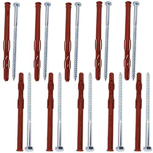 AERZETIX - C65004 - Lot de 10 Chevilles 10x160 mm pour Briques Creuses/béton cellulaire + 10 vis Ø7x160 à tête hexagonale - en Nylon/métal - monomur Outil Fixation matériaux Creux travaux perçage