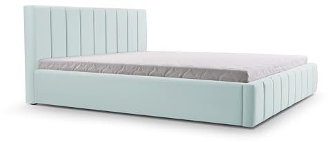 mb-moebel Polsterbett Bett mit Kopfstütze, Rahmenbettgestell, Bettkasten und Lattenrost Doppelbett Gepolsterter Kopfteil Samststoff Stauraumbett Bett 01-160x200 - Aqua (Trinity 22)