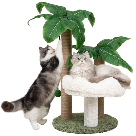 Cat Scratching Post Palm Tree with Bed Cloud Cute Cat Tree for Indoor Large Cats 3 Scratching Poles Sisal Hanging Balls for Cat Perch Cat Scratcher for Kitten and Adult Cats Tower Climber