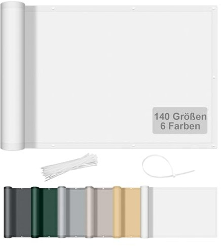 AXT SHADE Benutzerdefinierte Größe Balkon Sichtschutz Wetterfest 0.75x9m Balkonverkleidung Balkonabdeckung Balkonbespannung Blickdichte Windschutz und UV-Schutz für Balkongeländer-Weiß