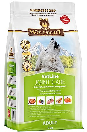 WOLFSBLUT – VetLine Joint Care | Diät Trockenfutter für ausgewachsene Hunde mit Gelenkerkrankungen. Getreidefreies Alleinfutter im Beutel | 2kg Truthahn mit Süßkartoffeln