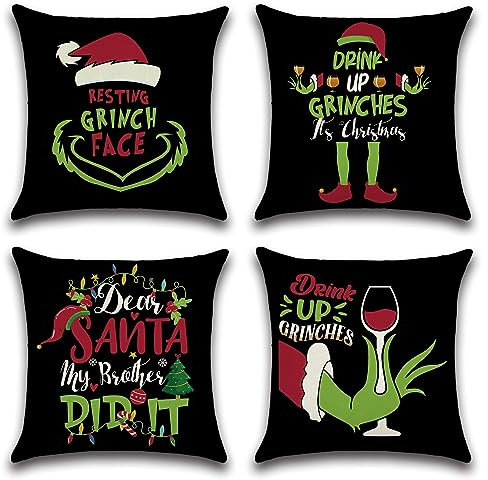 Ohok 4er Set Dekorativ Weihnachten Kissenbezug 45x45 cm, Polyester Leinen Zierkissenbezüge Kissenbezüge Dekor Kissenhülle Set für Wohnzimmer Schlafzimmer Sofa Couch Auto (Prost G)