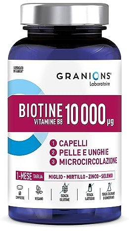 BIOTINA 10 000 mcg - Biotina Capelli - Vitamine Per Capelli - Crescita Capelli, Unghie e Pelle - Biotin - Botina - Biotina Cheratina e Zinco - 60 compresse - 1 Mese