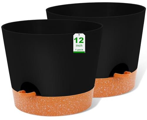 GARDIFE Pflanztöpfe, selbstbewässernde Töpfe, 30,5 cm, 2 Stück, große Kunststoff-Blumentöpfe mit tiefem Reservior und hohen Drainagelöchern für Innen- und Außenbereich, Schwarz