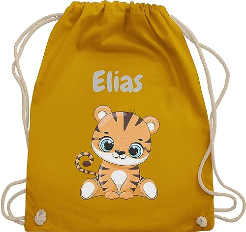 Turnbeutel Rucksack - Tiere - Süßer Tiger Tigers Wildkatze - Unisize - Senfgelb - wechselwäsche beutel kita personalisierter stoffbeutel kinder personalisierte geschenke motiv sportbeutel tasche