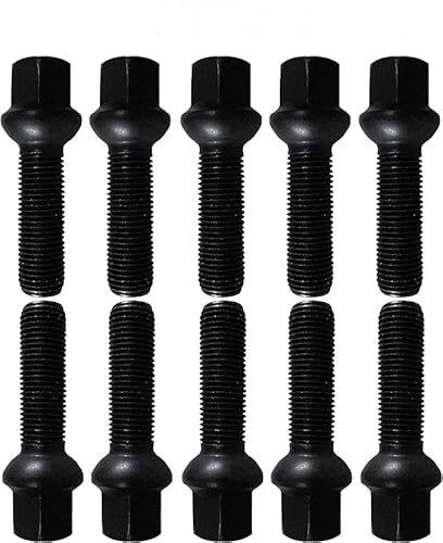 Haskyy 10 Radschrauben M14x1,5 43mm Kugelbund R13 Schwarz Radbolzen | 10 Stück Radbolzen für Alufelgen & Stahlfelgen - SW17 Schlüsselweite - M14x1,5 Gewinde - 43mm Schaftlänge - Farbe Schwarz