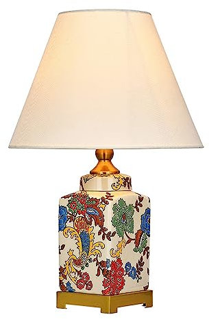FAZRPIP Vintage-Malerei, glasierte Keramik-Tischlampe für Wohnzimmer, Arbeitszimmer, Schlafzimmer, chinesischer Stil, Heimdekoration, Nachttischlampe, Keramikvase, Tischlampe, 52 x 33 cm