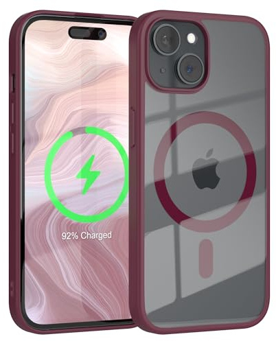 EAZY CASE Crystal TPU Hülle kompatibel mit iPhone 15 kompatibel mit Qi-Charging, Silikon mit Kameraschutz, Slimcover, Handyhülle, Silikonhülle, Backcover, Durchsichtig, Transparent/Beere