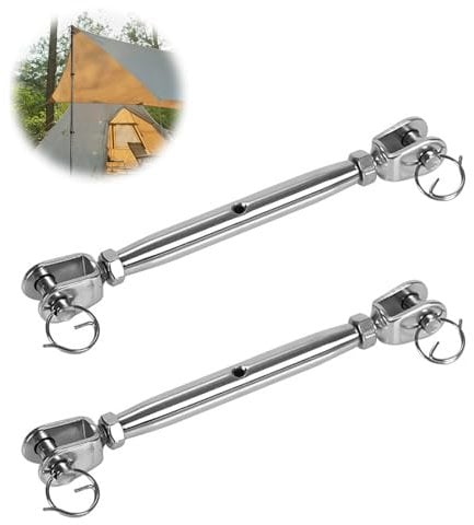 2 Pezzi Tenditore a Corpo Chiuso in Acciaio INOX 304, Tenditore a Forcella Corpo Chiuso, Tenditore a Mascella e Mandibola, Tenditore a Doppia Forcella Chiusa, per Barche a Vela, Tendalini Capottina