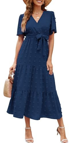 Wantonfy Femme Robe Casual Robe Maxi D'été Casual Chic et Bohème Robe V Élegante Taille Haute Robe