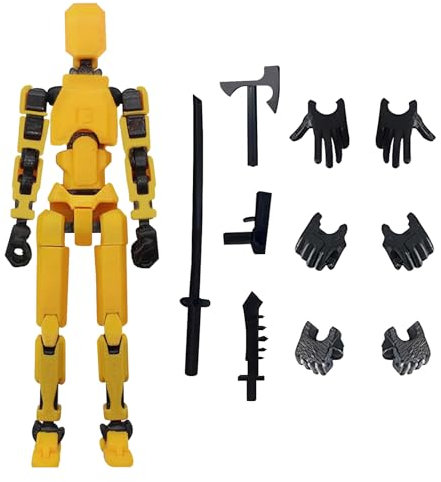 T13 Action Figure,Dummy Action Figures,3D-Druck von Beweglichen Figuren mit Mehreren Gelenken,with 4 Types of Weapons and 3 Types of Hands,Roboter-Actionfigur, Desktop-Dekorationen (Gelb)