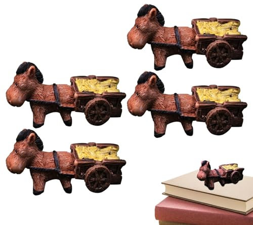 Fukamou Esel-Gartenstatue, Esel-Ziehwagen-Figur - 4 Stück Eselskarren-Ornamente | Dekoration Skulptur Figur, Esel Pull Cart Skulptur, Harz Ornamente, Garten Für Den Innen- Und Außenbereich