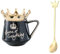 Xfeyaqlo Tazza Corona 300ml con Coperchio e Cucchiaio, Simpatica Tazza Regina da The e Caffe in Ceramica, Bellissima Scelta Regalo (Nero)
