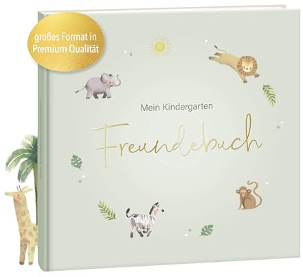 mintkind® Kindergarten Freundebuch Safari, Freundschaftsbuch zum Ausfüllen, Freundebuch für den Kindergarten Mädchen und Jungen, kinderfreundliche Vorlagen und niedliche Illustrationen