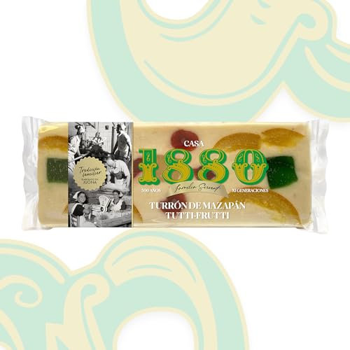 1880 - Turrón de Mazapan Tutti-Frutti Rilsan 300g, Tableta con Almendras Seleccionadas, Textura Cremosa, Calidad Suprema, Turrón clásico, Artesanal, Receta Tradicional, Regalo Navideño