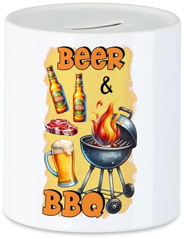 Hey!Print Beer & BBQ Grillen Bier lustiges Grill Spruch Spardose