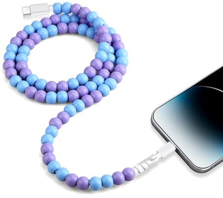 Vunake for iPhone Charger Cable 3.3FT/1M USB C to Phone Port Cable Colorful Bead Charging Cable for Girls Kids 60W Fast Charging Cable for iPhone 14 13 12 iPad-Blue-purple
