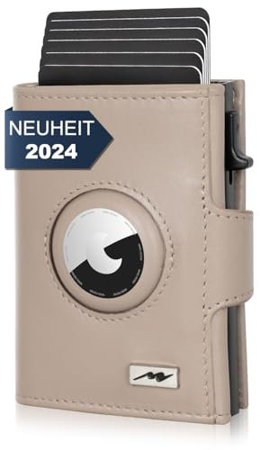 Marc Peter® Chicago Leder Push Air Slim Wallet - Airtag Geldbörse mit Münzfach - RFID Schutz kleines Mini Portmonee Leder Taupe XL MÜNZFACH