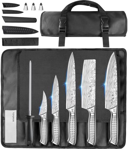 MOSFiATA Küchenmesser Set Edelstahl mit Tasche 10-Teilig Outdoor, Scharfes Kochmesser Ensemble, Fingerschutz, Messerschwertüllen, Wetzstab, Oxford Transportbeutel-Optimal für Unterwegs