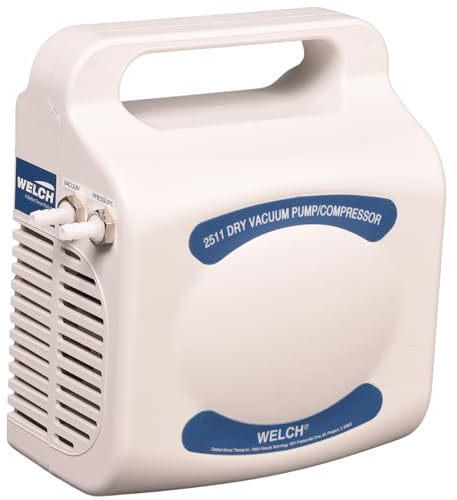 Camlab Welch Dry Vacuum Pump and Compressor for Filtering, Buchner Filtrations, Degassing and Transfer Sampling, Oil-Free, Drying, Aerating and Gas Sampling, Maximum Pressure of 292mbar (Torr)