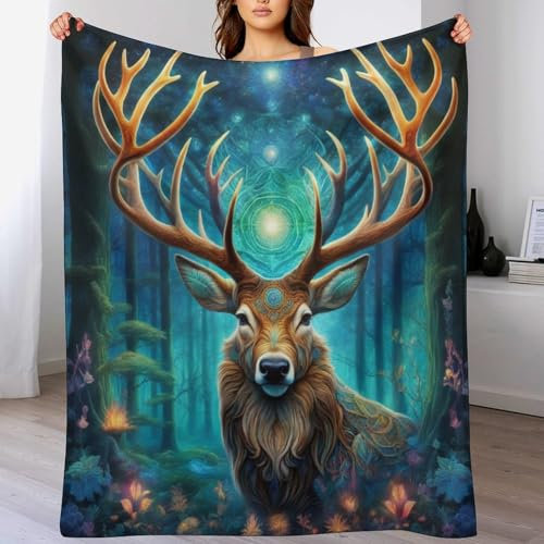 AAPZY Hirsch Decke, Flannel Tagesdecke Couchdecke Sesseldecke Wohndecke Vier Jahreszeiten Decke Kuscheldecke Sofadecke Mit Muster, （130×150cm）