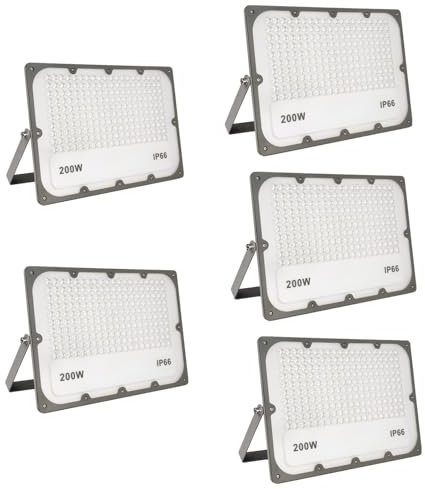 JBdusn 5pcs Projecteur Exterieur LED 200W, Super Lumineux Spot IP66 Imperméable 6500K LED Eclairage de Sécurité, Éclairage mural d'extérieur pour Jardin, Patio, Garage