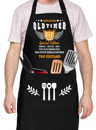Tarklanda Grillschürze 30 Geburtstag Mann Geschenk lustig Kochschürze Baumwolle Küchenschürze Geschenkideen Grillschürze Schwarz Schürze Geschenk für Männer zum 30. Geburtstag, Grillparty