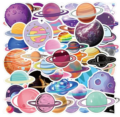 50 Stück Sonnensystem-Aufkleber, Planeten-Aufkleber, Weltraum-Aufkleber, wasserdicht, Aufkleber für Wasserflaschen, Laptop, Gepäck, Sammelalbum, Planetenaufkleber für Studenten, Lehrer