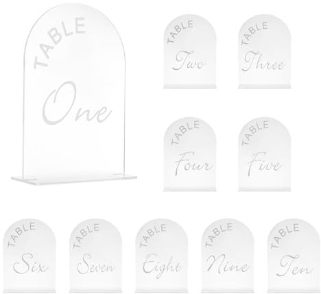 QUARKZMAN 10 placas acrílicas de arco blanco mate con soporte, 5 x 7 pulgadas arco acrílico número de mesa para mesa de boda decoración de centro de mesa (número 1 10)
