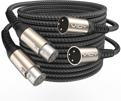 VIOY XLR Microphone Cable 3M+3M, Mic Male to Female Balanced Cord 3 Pin - Nylon Braided XLR Extension Cable for Microphone, Mixer, Recoding Studio, Amplifier, Podcast, etc