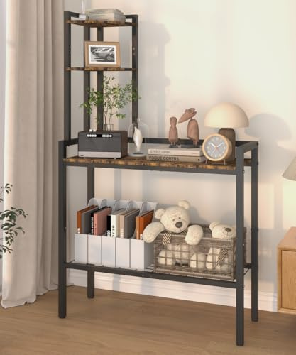 Ansionsol 4 Tier Corner Shelf Stand, 56 Corner Storage Organize Rack with Metal Frame, Freestanding Book Shelves Plant Stand, Narrow Tall Bookshelf for Bedroom, Living Room, Office, Black