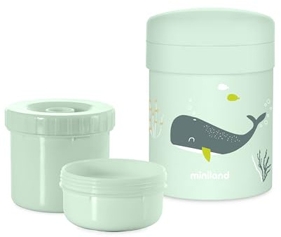 Miniland – Baby-Thermobehälter 700 ml mit 2 Auslaufsicheren Dosen, Edelstahl, Temperaturhaltend, Erwärmbarkeit, BPA-frei (Whaley)