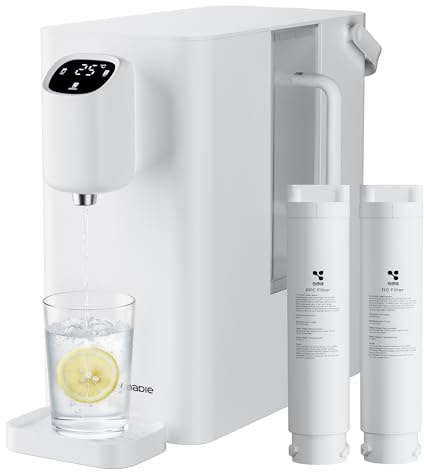 CIARRA X SusGreenable Umkehrosmoseanlage mit Heißwasserfunktion, 4-Stufen RO Osmose Wasserfilter für Trinkwasser, 3s Soforterhitzung, 2,4L Tank, 5 Temperaturstufen, Tischgerät ohne Installation, Weiß