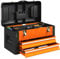 HOMCOM Werkzeugkiste leer, 49,7 x 25,3 x 28,9 cm Werkzeugkasten mit Schublade, Mini-Box, oberes Staufach, Handgriff, Werkzeugkoffer aus Stahl, Orange