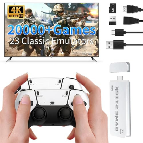 Wireless Retro Game Console Stick Built-in 20000+ Classic Games, 4K HDMI Output Nostalgia Plug & Play Retro Video Gaming Stick, TV Game Console with 23 Emulators and Dual 2.4G Wireless Controller