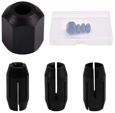 SPEEDWOX 4 Pack CN1 Kit de cuello y tuerca de repuesto 3 pinzas (1/8 pulgadas, 5/32 pulgadas, 1/4 pulgadas) y 1 tuerca para herramientas de sierra espiral y herramientas de corte de paneles de yeso