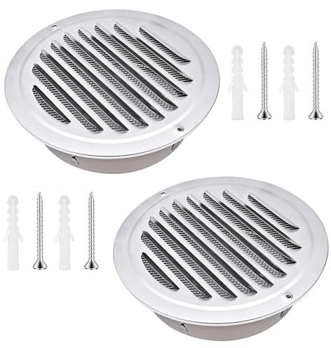 2 Stück Runde Lüftungsgitter aus Edelstahl für Kamin Belüftung, Abluftgitter Abdeckung mit Fliegengitter für Badezimmer, Küche, Büro, Zuhause, Drinnen und Draußen(120 mm)
