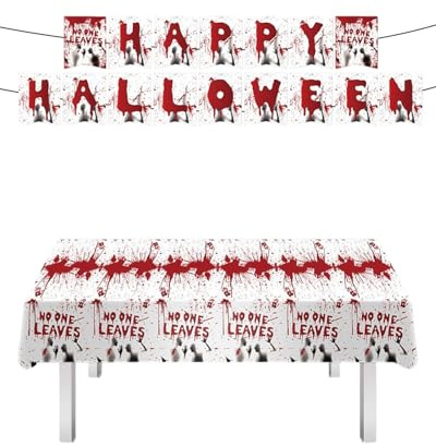 BNREOZA Halloween Tischdecke, 130x260cm Blutige Tischdecke, Halloween Banner, Wasserdichte Tischdecke Halloween, Halloween Party Dekoration, Halloween Outdoor/Indoor