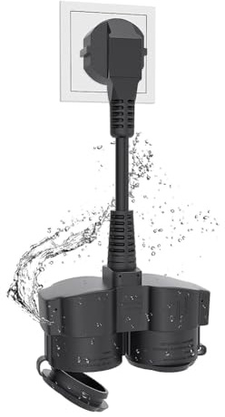 Paaruter Doble Enchufe para, Cable Alargador con 2 Tomas Schuko, Múltiple Exterior, 16 A/250 V, Enchufe UE