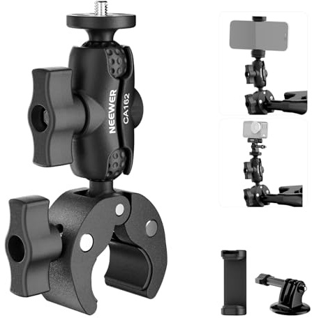 NEEWER Super Clamp Action Camera Mount with 360° Dual Ball Heads, Bike/Bicycle/Motorcycle Handlebar Holder Compatible with iPhone Insta360 DJI OSMO Action GoPro Hero for POV Video Recording, CA162