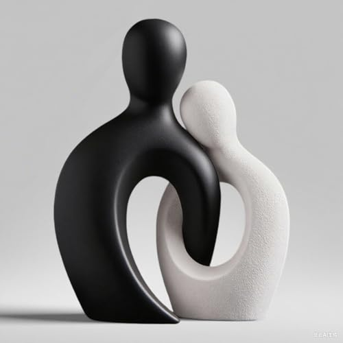 Eachave Escultura Pareja 2 Piezas – Estatuas Negro y Blanco – Esculturas Modernas Decoración Hogar Romántica, Accesorios Decorativos para Salón, Dormitorio y Oficina