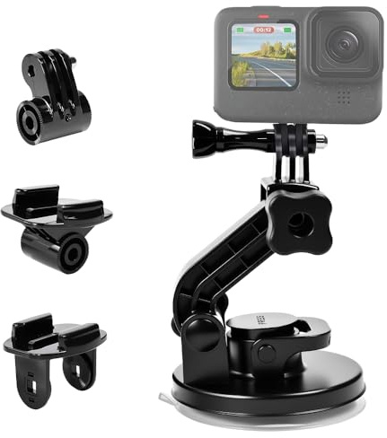 Vunanvu Support Ventouse Camera Professionnel pour Ventouse Diamètre 8.5cm avec Double Connecteur Et Support Réglable Fixation Solide Réglage d'angle Flexible Support Appareil Photo