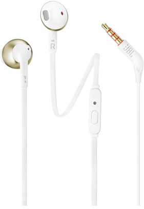 JBL Tune 205 Kopfhörer mit Kabel und Mikrofon, Champagner | Flaches Kabel, Einhandbedienung, Ergonomisch, weiche Hülle, 3,5 mm Klinke, Pure Bass Sound