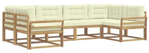 vidaXL Outdoor-Sofagarnitur mit Kissen 6 pcs Weiß und Creme, Akazienholz Lounge Set für draußen, modernes Gartenmöbel, wetterfest und stylisch für deinen Garten